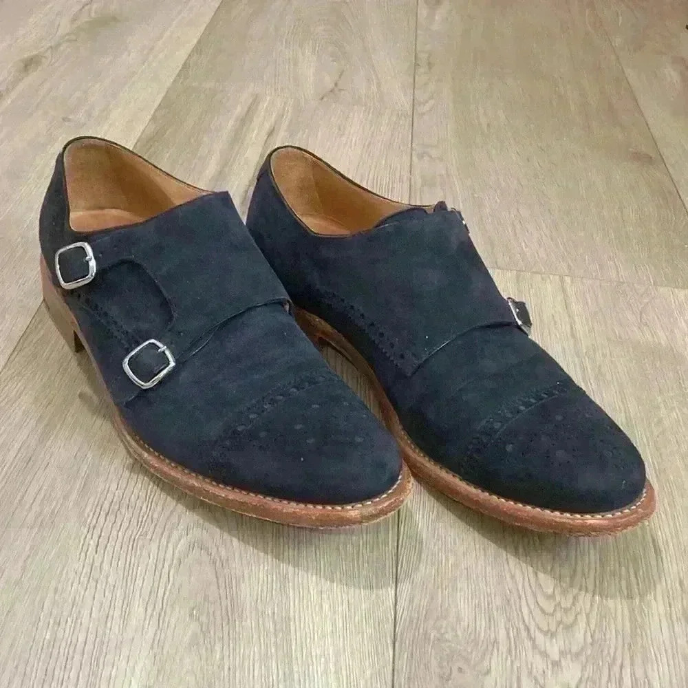 O' Keeffe Double Monk dress shoes suede Black Goodyear welted